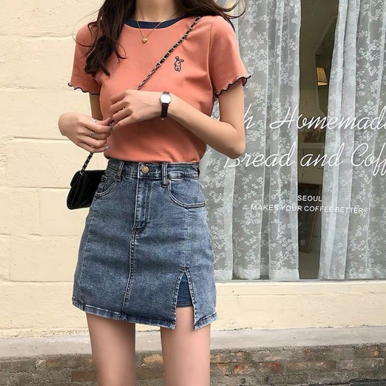 Denim high waist skirt with pants