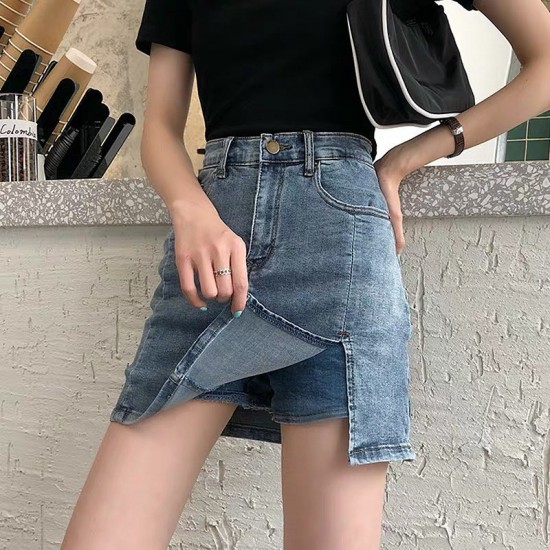 Denim high waist skirt with pants