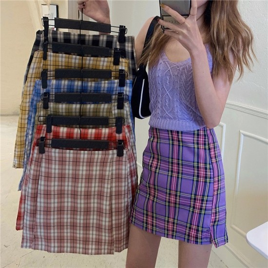 High waist checkered skirt