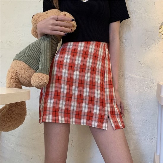 High waist checkered skirt