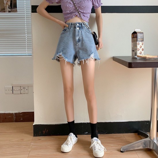 A line denim high waist shorts