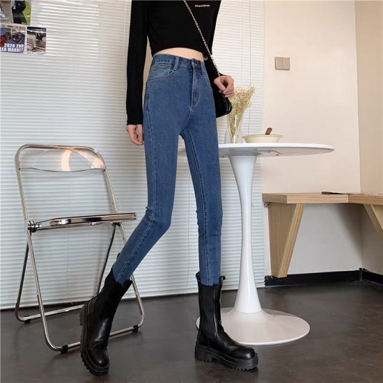 Slim denim high waist pants