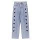 Heart denim high waist pants