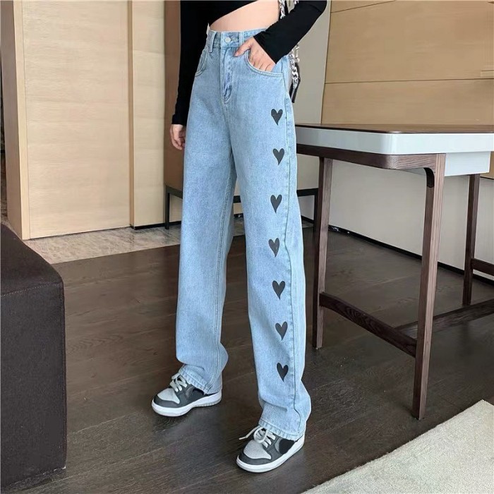 Heart denim high waist pants