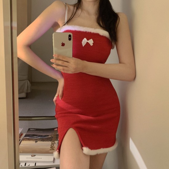 Cute ribbon red sleeveless dress (CNY004)