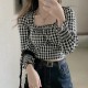 Square neck long sleeve women blouse