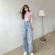 High waist denim mop pants