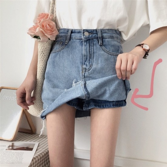 Denim high waist skirt with pants