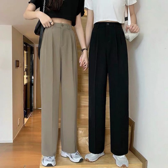 High waist basic straight long pants