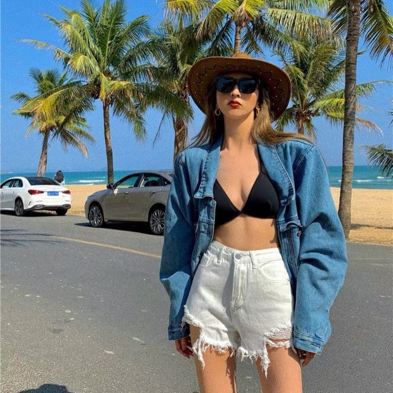 Melissa high waist ripped denim shorts