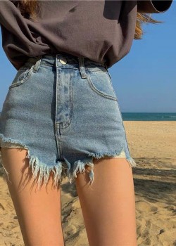 Melissa high waist ripped denim shorts