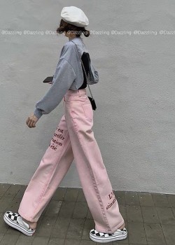 Pink high waist wide leg pants