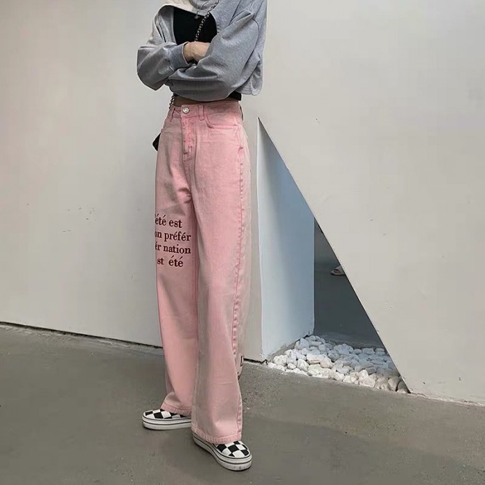 Pink high waist wide leg pants