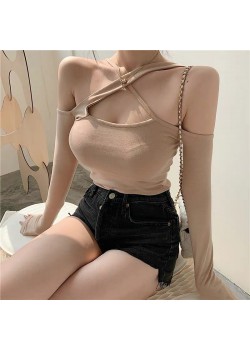 Halter neck long sleeve blouse