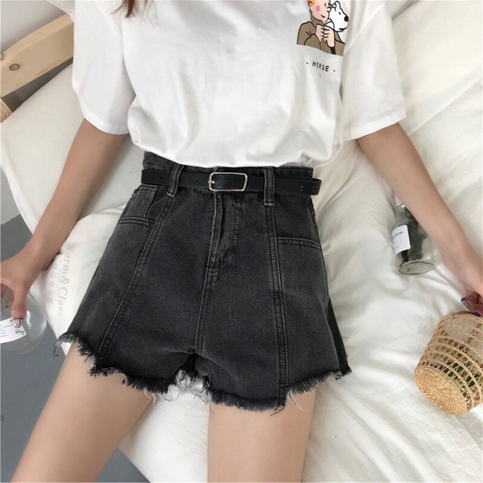 Black denim shorts