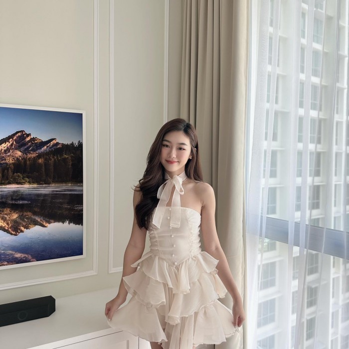 Mesh Tube Dress w/ Neck Scarf