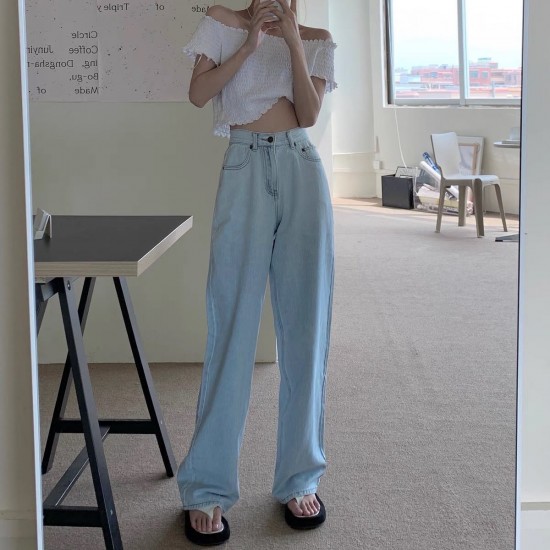 Blue denim straight pants