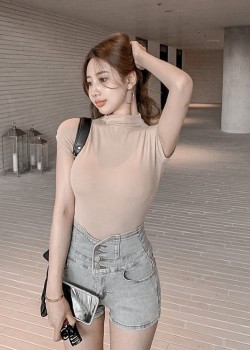 Turtle neck short sleeve blouse