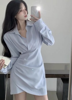 Blue OL long sleeve dress