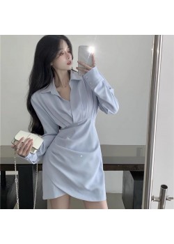 Blue OL long sleeve dress