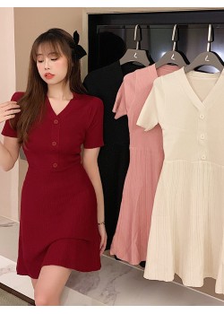 Knitted V neck button dress (CNY2210)