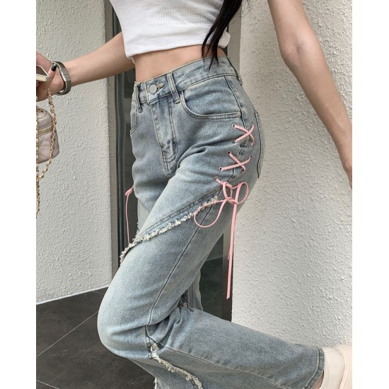 Denim Trumpet Pants with Ribbon