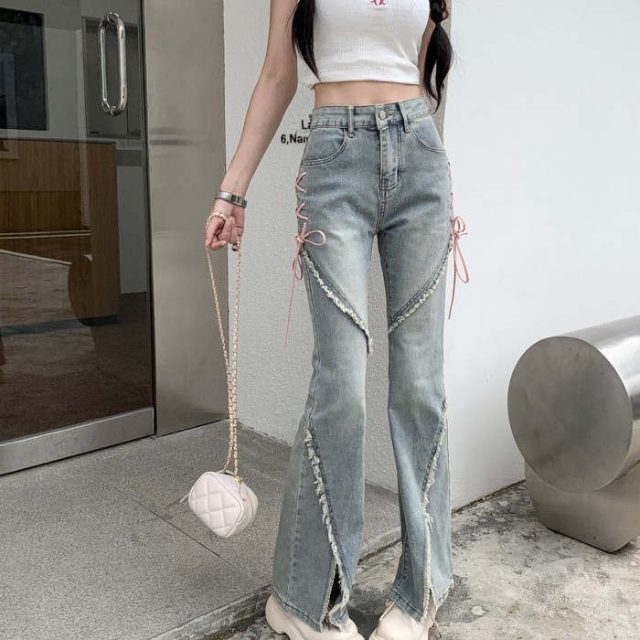 Denim Trumpet Pants with Ribbon