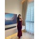 Suede Wine Red Sleeveless Long Dress