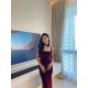 Suede Wine Red Sleeveless Long Dress