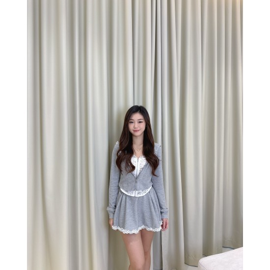 Grey Hoodie Top & Skirt Set