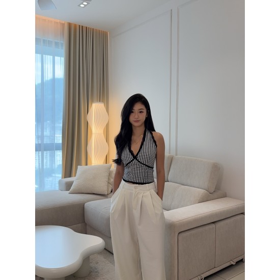 Black Checkered Halter Top