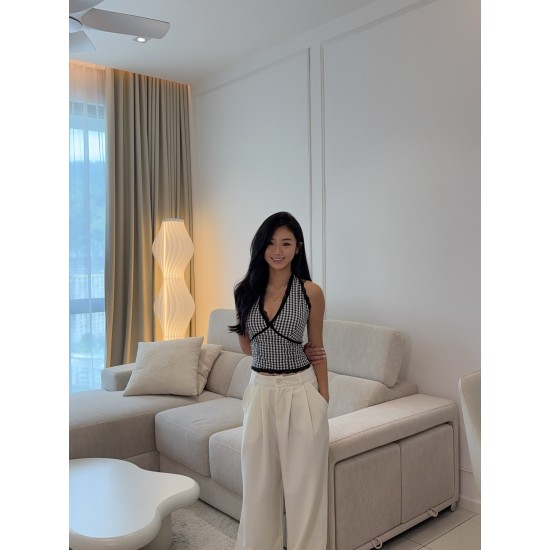 Black Checkered Halter Top