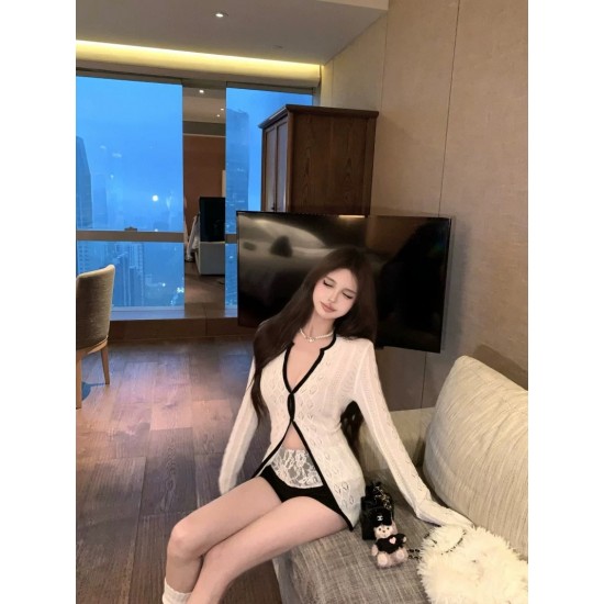 Long Sleeve Knitted Blouse & Shorts Set