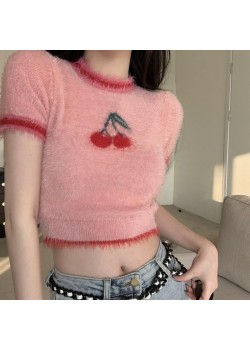 Pink Cherry Furry Top