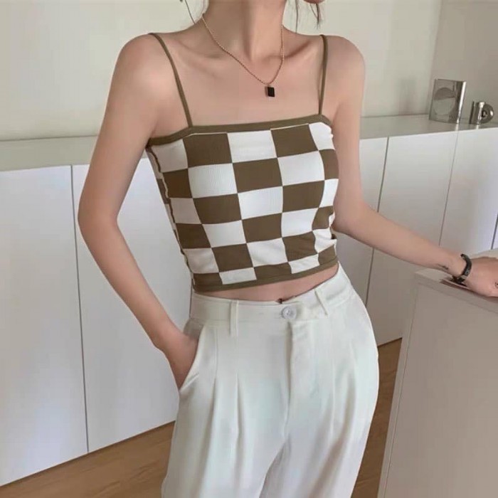 Checkered Padded Crop Singlet