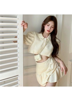 Puffy Sleeve Blouse & Ruffle Skirt Set Wear