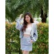 Grey Crop Hoodie, Singlet & Skirt Set Wear (3pcs)