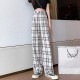 High waist checkered straight pants