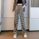 High waist checkered straight pants