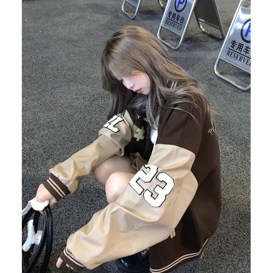 Khaki Oversized Varsity Jacket