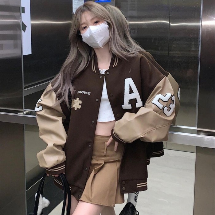 Khaki Oversized Varsity Jacket