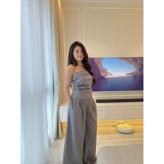 Diamond Sleeveless Top & Wide Long Pants Set