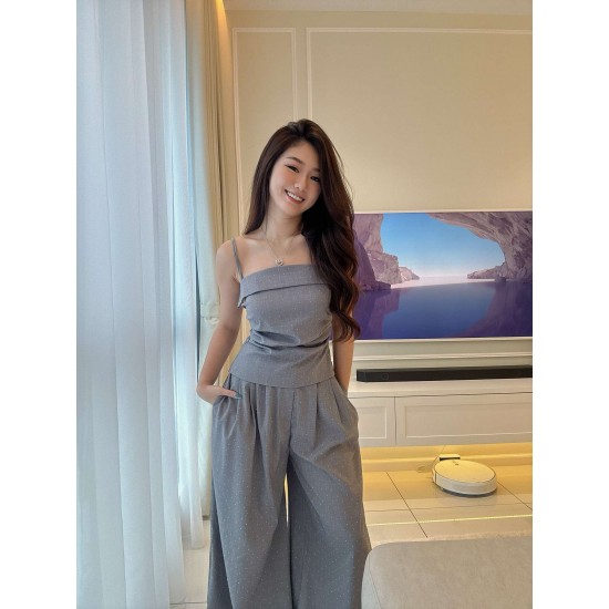 Diamond Sleeveless Top & Wide Long Pants Set