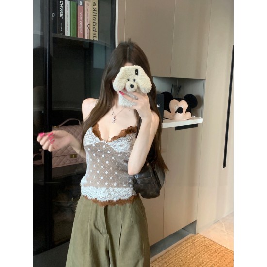 Brown Sleeveless Lace Top
