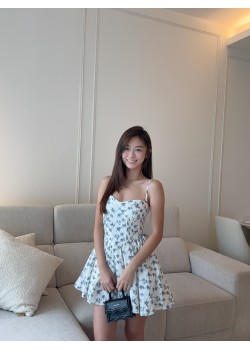 Blue Sleeveless Padded Floral Dress