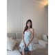Blue Sleeveless Padded Floral Dress