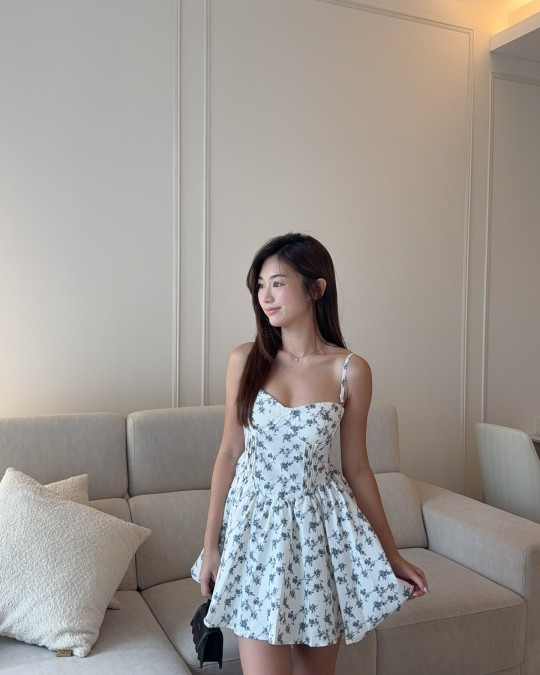 Blue Sleeveless Padded Floral Dress