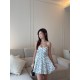 Blue Sleeveless Padded Floral Dress