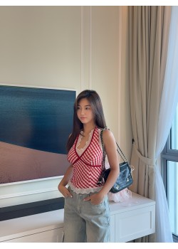 Red Halter Checkered Top