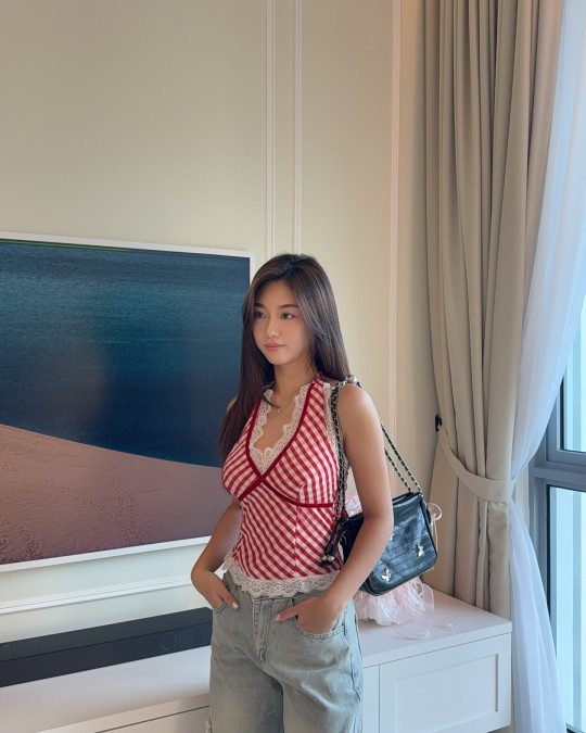 Red Halter Checkered Top